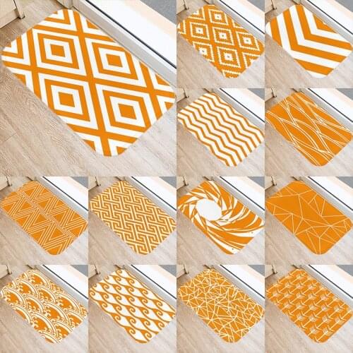Orange Geometric Pattern Kitchen Entrance 40*60cm Door Mat Coral Velvet Carpet Doormat Indoor Floor Mats Anti-Slip Rug 48068