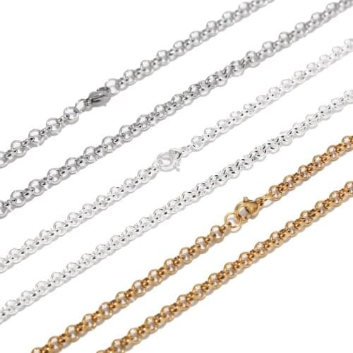 4MM width silver/golden/steel color Rolo Chain Stainless Steel Round Box Necklace Men Women Jewelry