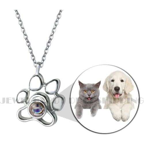Customzied Photo Projection Necklace Footprints Cat Dog Paw 100 Languages I Love You Projection Necklace Memory Jewelry