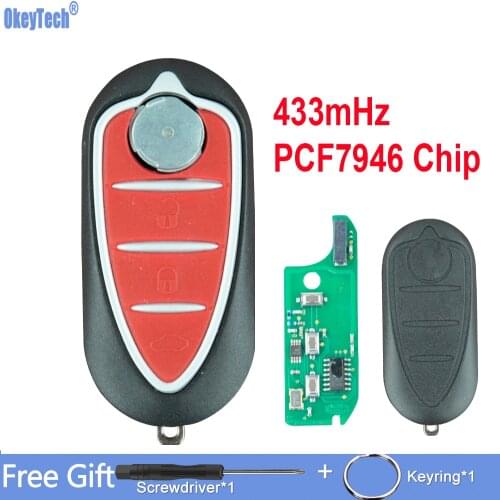 OkeyTech 3BT 433mHz PCF7946 Chip ASK Marelli BSI Flip Car Remote Key For Alfa Romeo 147 156 166 GT Replace Key With Uncut Blade