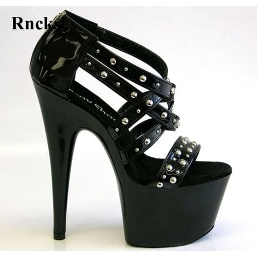 Rncksi Sexy Pole Dance Summer Women High Platform Open Toe Shoes Rivets 17cm High-Heeled Shoes Slippers