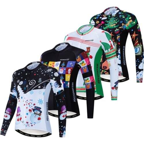 Christmas Cycling Jersey Long Sleeve Women Autumn MTB Bike Jersey Top Spring Mountain Bicycle Clothing Road Cycling Wear Clothes