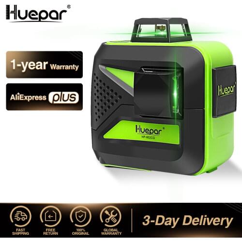 Huepar 8 Lines Green Beam 3D Cross Line Laser Level Self-Leveling 360 Vertical & Horizontal USB Charge Use Dry & Li-ion Battery