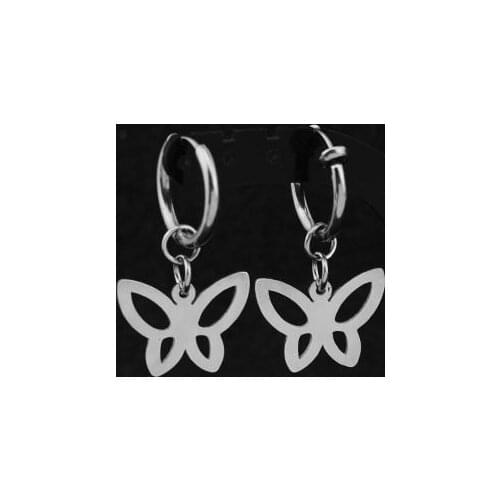 Korea KPOP Stainless Steel Earrings Punk Stud Earring Cute Butterfly Pendant Ear Clip for Women Men Urban Rapper Jewelry Gift