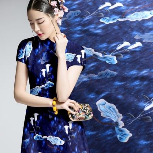 1 Meter Silk Stretch Satin Inkjet Mulberry Fabrics, Cheongsam Apparel Fabrics