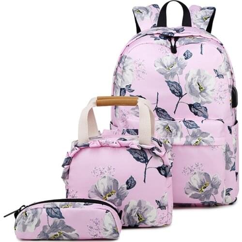 Teenage Girls School Bags Rucksack Kid Backpack Flower Print Women Backpack Brand Designer Rucksack Children USB Travel Backpack
