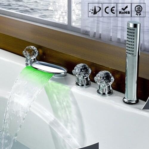 MTTTUZK LED crystal handle bathtub faucet MT5035CL waterfall shower seat bathroom bathtub faucet 5-piece set