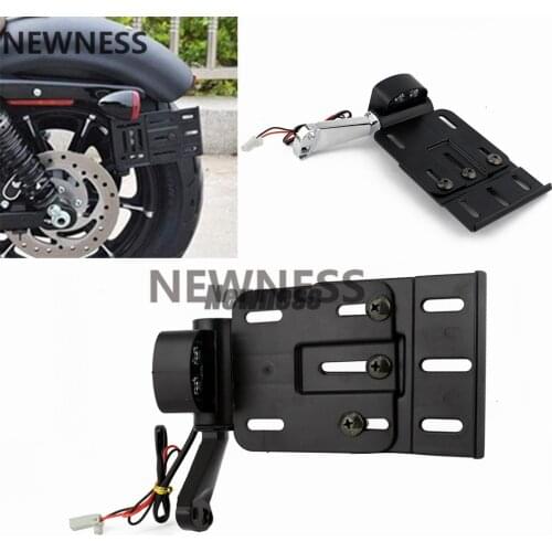 Telescopic Folding LED Light Side Mount License Plate Frame Cover Holder Adjustable For Harley Dyna Sportster 1200 883 XL 07-16