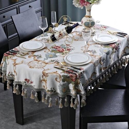 European Retro Tassel Tablecloth Oval for Party Event Dining Table Cover Chenille Jacquard Flower Home Decoration Living Room