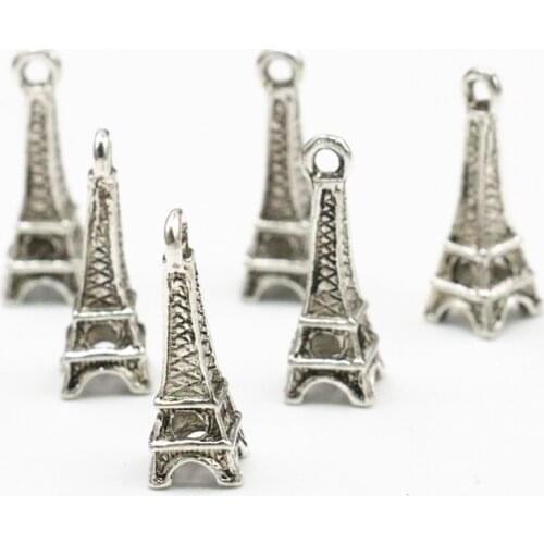 10PCS Art Crafts Paris Eiffel Tower Model Zinc Alloy Metal Accessories Pendant Statue Tibetan Silver-color Jewelry Findings A325