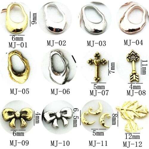 10Pcs/Lot Japan Irregular Oval Love Key Cross Bow Moon Star Metal Alloy Nail Art Deco Nail Stickers/Charms/ Tools for Manicure