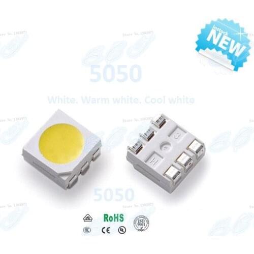 1000pcs SMD/SMT 5050 white Warm white LED 12-15LM Super Bright lamp light High quality Lamp bead