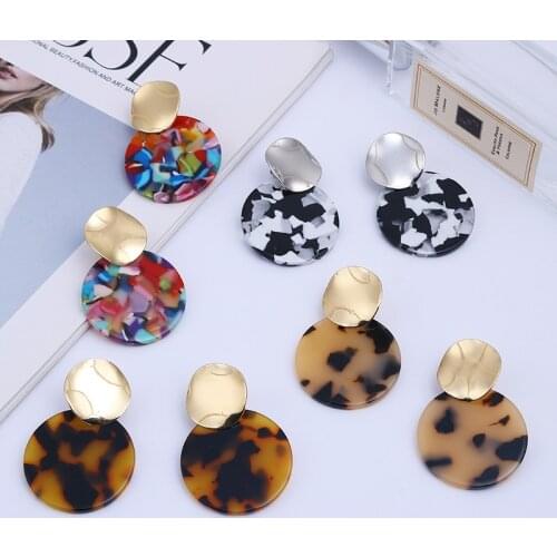 2020 Trendy ZA Fashion Round Tortoiseshell Acetate Clip On Earrings No Hole for Women Acrylic Resin Geometry Leopard Ear Clips