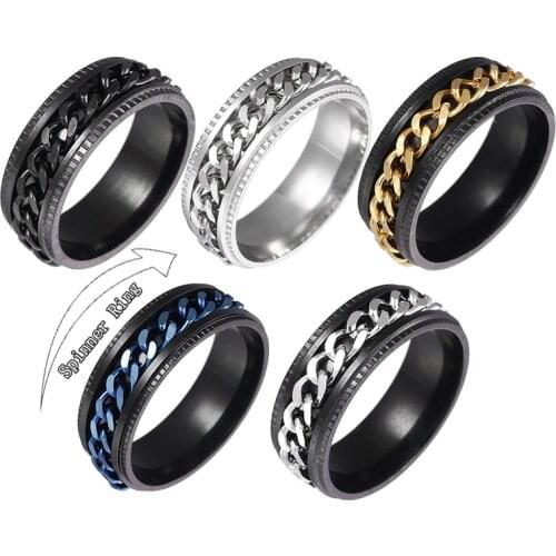 2020Cool Titanium Steel Rotatable Men Couple Ring High Quality Spinner Chain Rotable Rings Punk Women Man Jewelry for Party Gift
