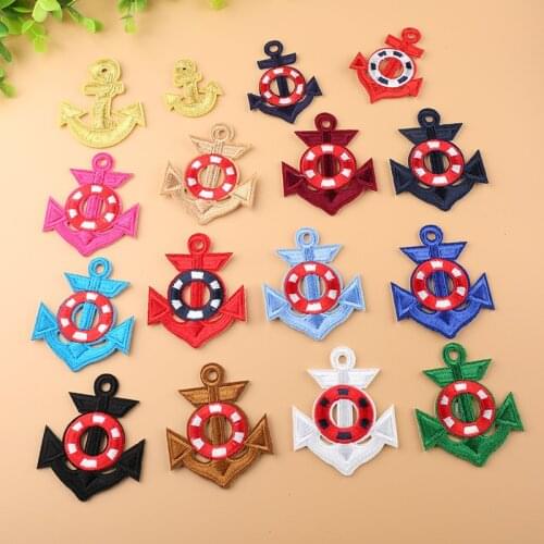 50pcs/lot Embroidery Patch Gold Anchor Kids Shirt Dress Clothing Decoration Sewing Accessory Diy Iron Heat Transfer Applique