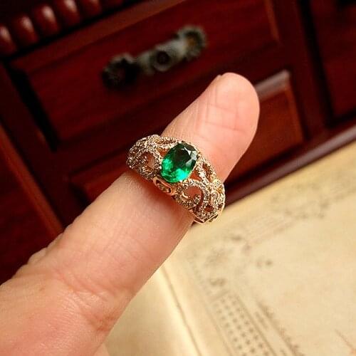 AAA Solid 18K Yellow Gold 1ctw Colombia Oval Moissanite Green Emerald Ring Fashion Birthstone Jewelry For Women