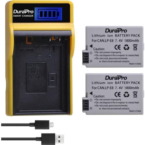 DuraPro 2x LP-E8 LP E8 LPE8 Rechargeable Battery +LCD USB Charger For Canon EOS 550D 600D 650D 700D Rebel T2i T3i T4i T5i Camera