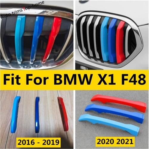 Car Front Middle Grill Net Three Color Decorative Strip Sticker Decor Cover Trim Exterior Accessories For BMW X1 F48 2016 - 2021