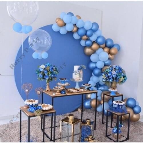 Baby Shower Boy 100Days Happy Birthday Party Decoration Balloon Garland Chrome Metallic Blue Latex Ballon Arch Kit Wedding Decor