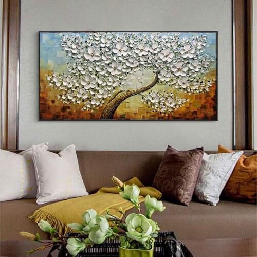 Large Wall Art Home Decoration Thick Knife Tree Abstract Oil Painting On Canvas HandPainted Artwork Paintings Wall Decor UnFrame