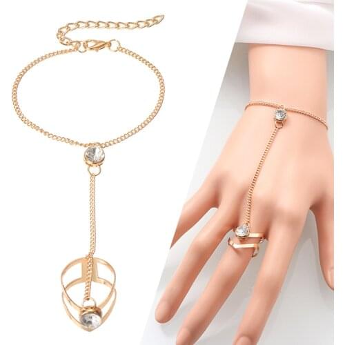 Fashion Crystal Finger Chain Bracelet Geometric Inlaid Rhinestone Bracelet Bohemian Classic Metal Alloy Bracelet Jewelry Gifts