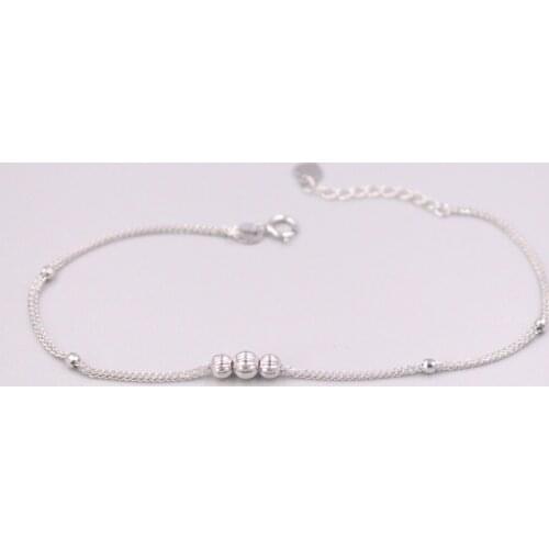 Pure 18K White Gold Bracelet Lucky Carved Beads Wheat Link Chain Adjustable Bracelet Woman Gift 1.8g