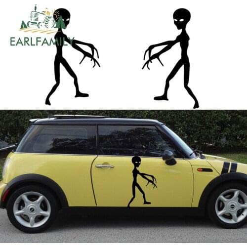 EARLFAMILY 58cm x 33.47cm 2x Creepy Alien (one For Each Side) Car Sticker For Cars Side Truck Window Auto SUV Door Vinyl Decal