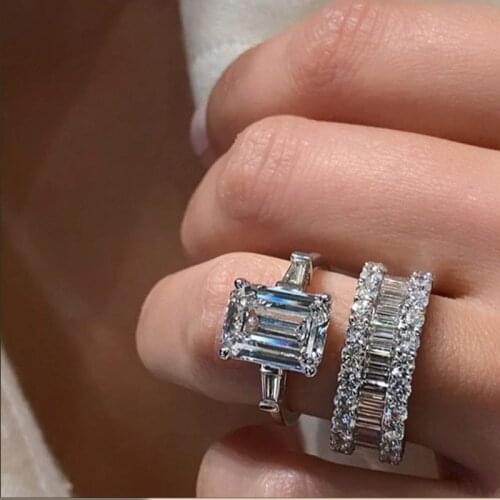 Handmade 925 Sterling silver Promise ring sets AAA cz Stone Engagement Wedding Band Rings for women Bridal Party Jewelry