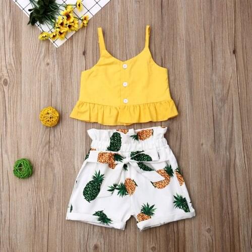 Toddler Kid Baby Girl Clothes Set Tank Top Pineapple Print Shorts 2pcs Summer Sleeveless Outfits Casual Girls Summer Clothing