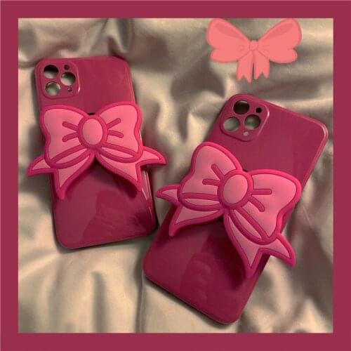 Cute Pink Bowknot Bracket Anti-Drop Shell for Iphone 12 X XR XS 11pro MAX 7 8 Plus Soft Tpu Girl Phone Protective Back Cover