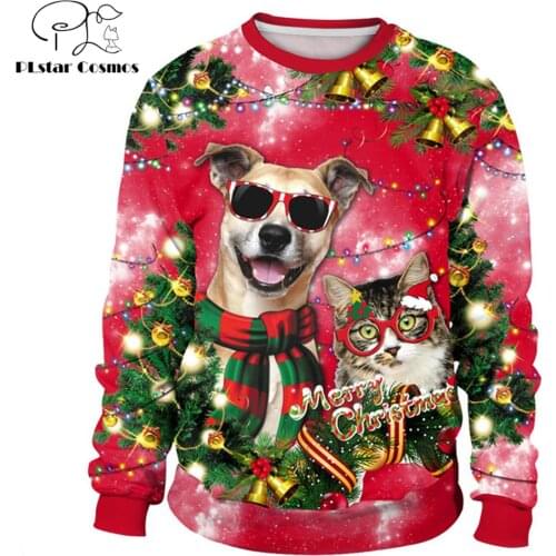 2019 New Christmas Fashion Sweatshirt Funny dog and cat animal 3D Printed Tracksuit Long Sleeve Outerwear Unisex streetwear