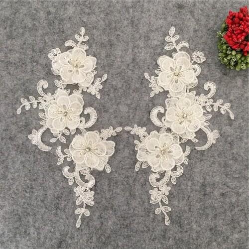 New arrive Polyester 3D Flower Embroidery Lace fabric Sewing ABS pearl Applique DIY Suppliers Lace collar Accessory Scrapbooking