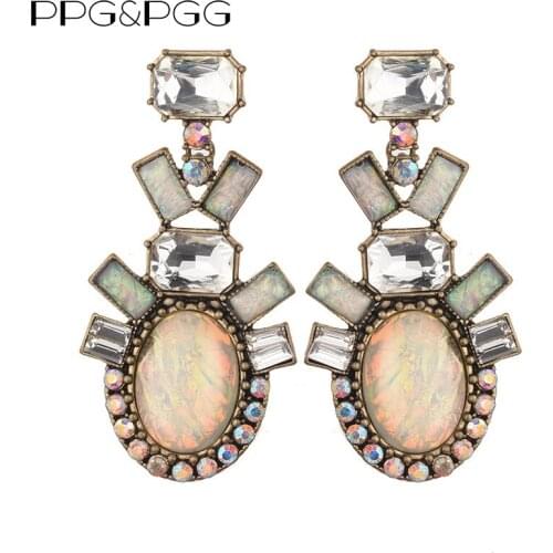 PPG&PGG New Long Vintage Earring Brand Flower Big Drops Dangle Earrings For Women Stone Birthday Gift Wholesale Price