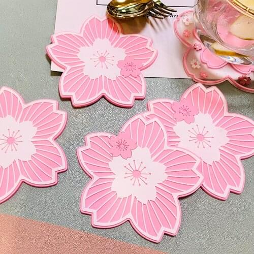 PVC Soft Sakura Coaster Pads Table Mats Heat Resistant Insulation Placemat for Dining Table Non-Slip Dining Tableware Pot Mat