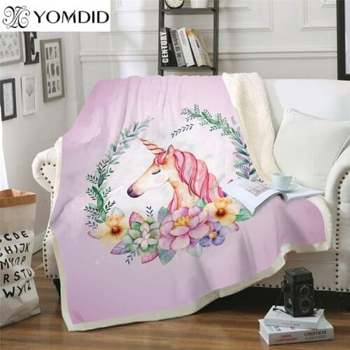 Cartoon Unicorn Pattern Bedspread blanket 150x200cm Super Soft Blanket for Sofa Winter Keep Warm Thickened double-layer blanket