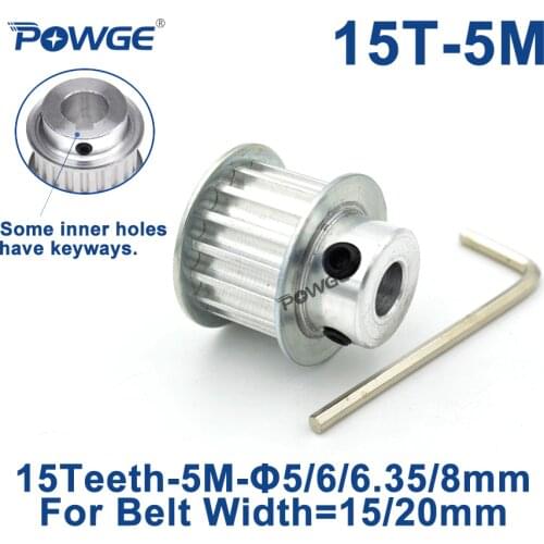 POWGE Arc 15 Teeth HTD 5M Timing Pulley Bore 5/6/6.35/8/10/12mm for Width 15/20mm HTD5M Synchronous Belt gear pulley 15Teeth 15T