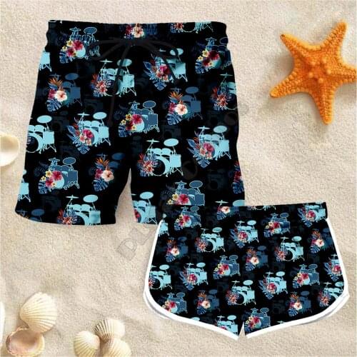 Couple Matching Musical Instrument Drum Shorts 3d Shorts women for men Elastic Waist Shorts Summer Couple Beach Shorts 04