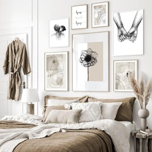 Modern Abstract Kiss Beige Background Sweet Home Canvas Painting Pictures Wall Art Posters and Prints for Living Room Home Decor