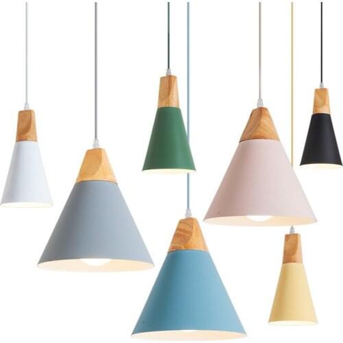 Nordic Modern LED Wood Yellow White Grey Black Pink Blue Green Pendant light Cafe Restaurant Living Colorful Home product Lamp