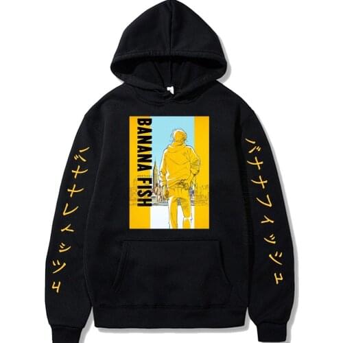 Harajuku Banana Fish 2 Unisex Hoodies Japanese Anime Printing Mens Hoodie Sweatshirt Pullover Sweatshirt Clothes Black