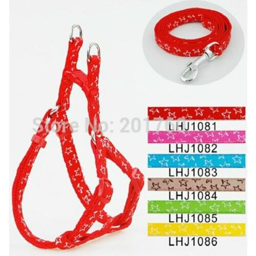 Pet Products Dog Supplies Harnesses Nylon 1cm Classic Stars Print Pet Dog Harness and Leash Set (6 Colors) 6pcs/lot