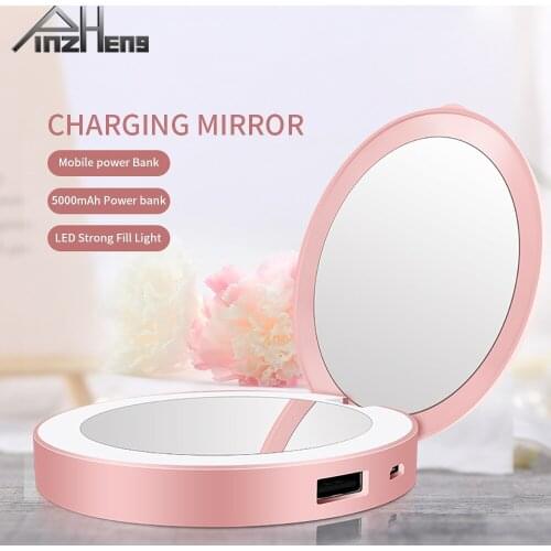 PINZHENG 5000mAh Power Bank For Samsung Xiaomi Mobile External Battery Portable Charger Poverbank Makeup Mirror Powerbank