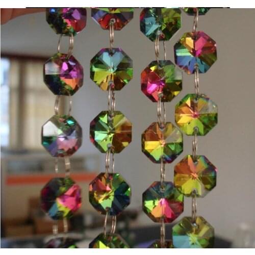 Camal 10m 33ft 14mm Octagonal Crystal Beads Rainbow-colored Chain DIY Wedding Party Curtain Christmas Hanging Ornaments Decor
