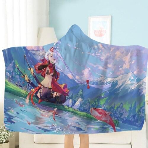 Japan Anime Hooded Blanket Sexy Bikini Girl Wearable Blanket 3D Print Red Carp Throw Blanket Home Textile Fleece Blanket