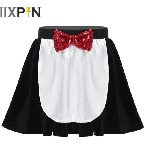 Skirts Girls Penguin Dance Costume Elastic Waistband Sequined Bowtie Velvet Full Circle Skirt for Christmas Winter Themed Party