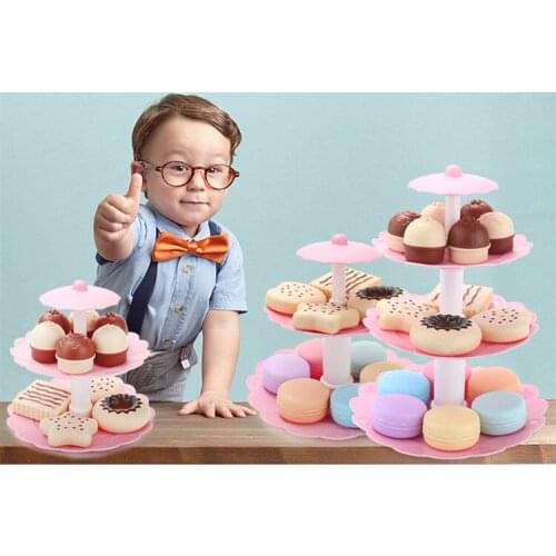 [Funny] Play house toys 17pcs/set Simulated food Dessert tower cake Pastry shelf toy Safe material kids baby gift toy