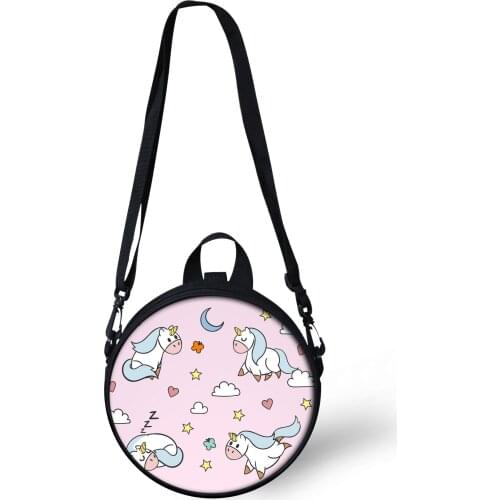 ELVISWORDS Round Shoulder Bag Women Rainbow Unicorn Printing Circle Messenger Bag Fashion Shopping Crossbody Bags Purse Totes