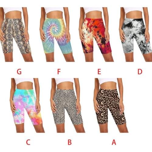 Womens High Waist Biker Shorts Snakeskin Leopard Tie-Dye Digital Print Workout Leggings Skinny Cycling Tights