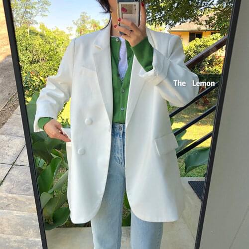 White Blazers for Women Long Sleeve Oversized Coat 2021 Suit Jacket Loose Green Blazer Jacket Office Ladies Black Tops Spring