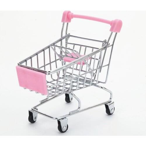 1PC Supermarket Hand Trolley Mini Shopping Cart Desktop Decoration Storage Toy Metal Craft Gift MO 021